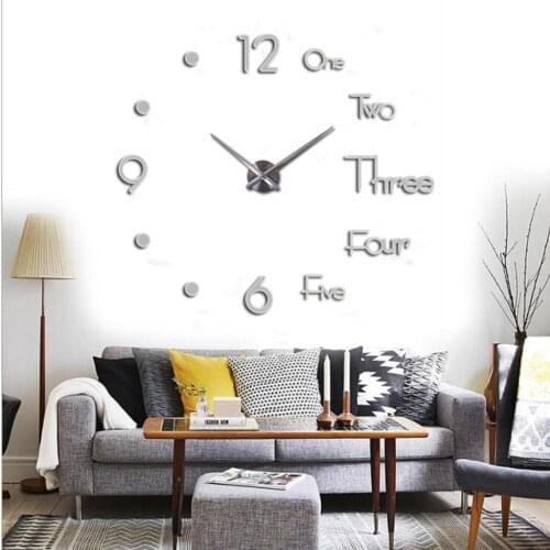 Large Frameless 3D DIY Wall Clock, 3D Mirror Wall Clock Large Mute Wall Stickers for Living Room Bedroom Home Decorations