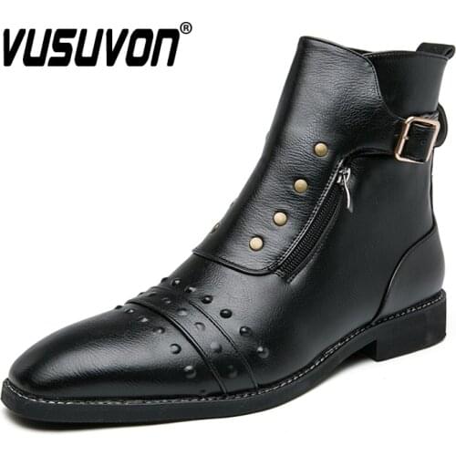 British Men Casual Boots New Leather Formal Boots Big Size Shoes for Men Fashion Red Brown Autumn Winter Cowboys Booties Botas