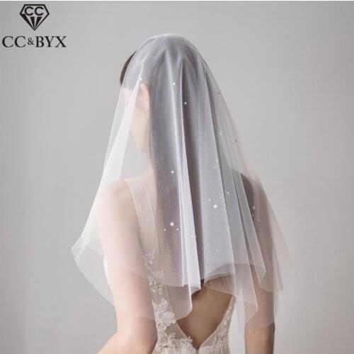 CC Wedding Jewelry Hair Veil Long Pearl Bridal Engagement Accessories For Women Party Double layer Romantic Handmade Yarn V614