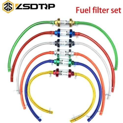 ZSDTRP Color 8mm Motorcycle Inner Fuel Filter Gasoline Filters + 1M Petrol Fuel Line Hose + 4 Clips Moto Scooter Dirt Bike