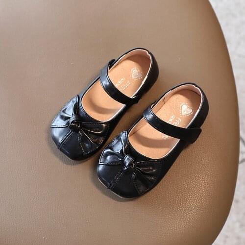 2021 Princess Kids Leather Shoes For Autumn New Children Shoes Fashion Bow-Knot Black Pink Beige 1 2 3 4 5 6 7 8 9 10 11 12 Year