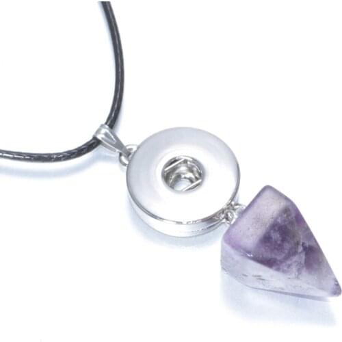 Purple Color Natural Stone Cone Shape 18mm Snap Button Jewelry Pendant Necklace Snap Jewelry Fit 18mm Snap Buttons DZ0127f