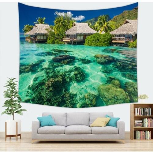Sea Ocean Tree Scenery Carpet Mat Wall Hanging Tapestry Bohemian Home Decor 100x70cm 150x130cm 150x150cm 200x150cm