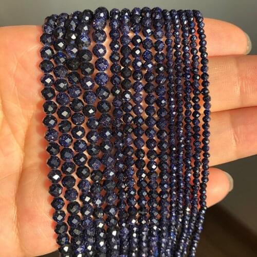 Natural Faceted Blue Sandstone Round Loose Stone Spacer Beads For Jewelry Making Necklace DIY Bracelet Necklace 15inches 2 3 4mm
