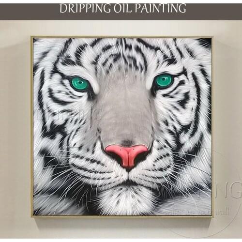 Skilled Artist Hand-painted Tiger Oil Painting on Canvas Hand-painted White Tiger Oil Painting White Tiger Head Oil Painting
