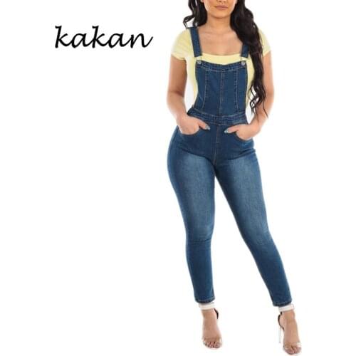 Kakan 2019 autumn new best selling denim jumpsuit womens strap sleeveless slim denim jumpsuit