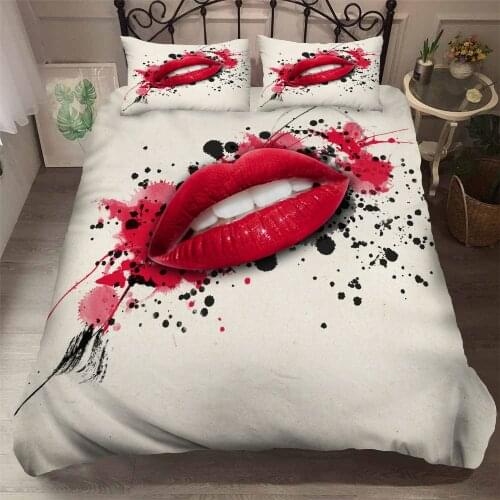 3D Digital Printing Custom Bedding Set,Quilt/Duvet Cover Set Twin Full Queen King,Bedclothes Black Love lips Drop Shipping