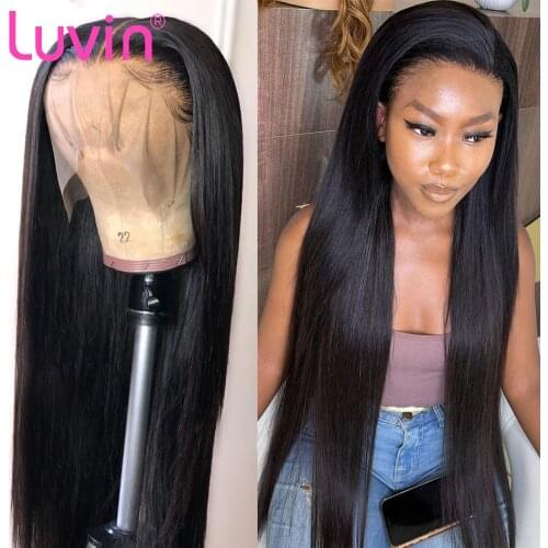 Luvin 180 Density 26 28 30 40 Inch Straight Glueless Lace Front Human Hair Wigs For Women Brazilian Frontal Wig Pre Plucked