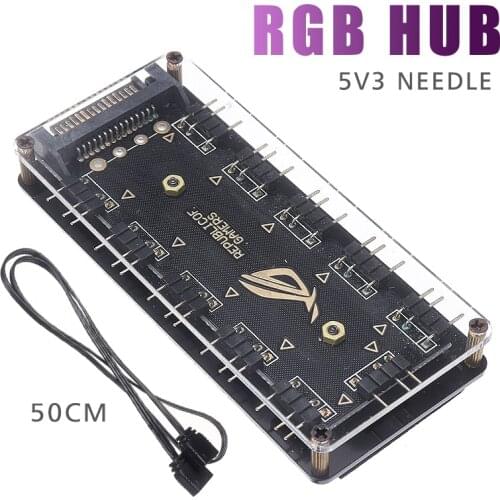 MAYITR 1pc High Quality Mainboard Synchronous PC RGB Fan Hub 3 Pin Interface Expansion Splitter SATA Power Adapter