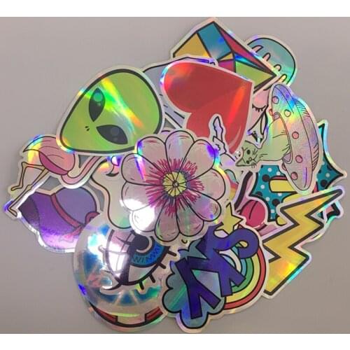 20Pcs/Lot Fashion Reflective Laser Stickers For DIY Skateboard Luggage Motorcycle Guitar Vinyl Flash Personality Graffiti Decals