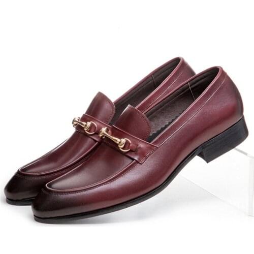 Fashion Black / Brown Tan Summer Loafers Mens Dress Shoes Genuine Leather Casual Shoes Male Wedding Groom Shoes With Buckle