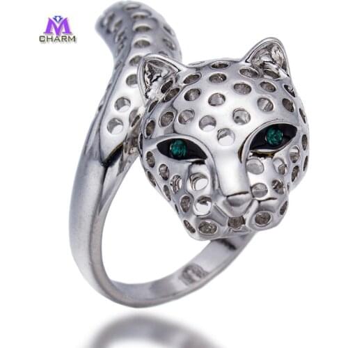 Real Gold Plated Made With Green Austria Crystal Fierce Leopard Finger Jewelry Ring For Women And Men