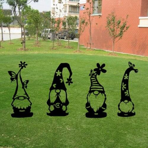 New Santa Gnome Elf Silhouette Stake Art Fairy Garden Yard Elf Gnome Hollow Silhouette Garden Lawns Santa Statue Art Craft