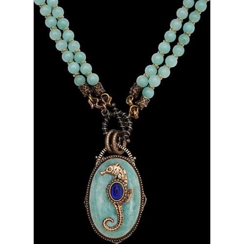 Amorita boutique marble stone chain Seahorse natural stone Amazon stone Vintage Necklace