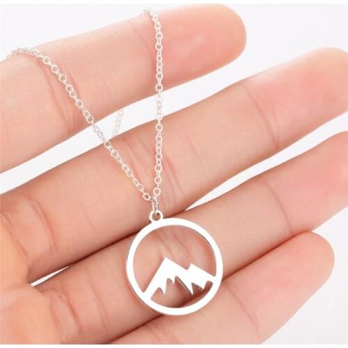 Hollow Round Mountain Pendant Necklace For Women Men Gold Silver Color Chain Necklaces