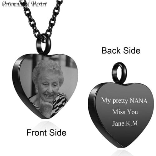 Personalized Master Customized Photo Picture Pendant Engrave Date Content Heart Memorial urn Ashes Pendant Necklace DIY Jewelry