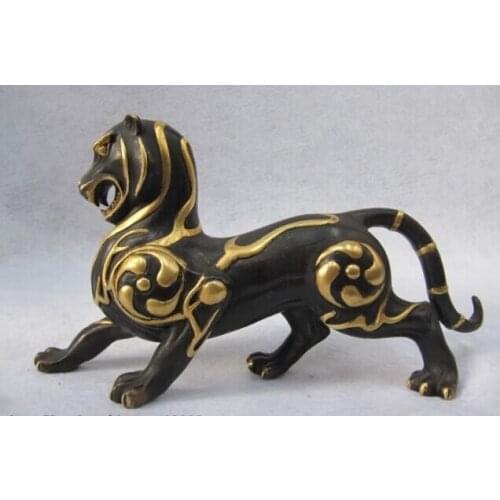 Song voge gem S0576 Chinese exquisite Pure Bronze 24K Gold Gild Feng Shui Evil beast ferocity Tiger