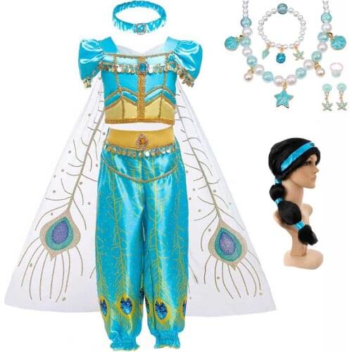 Girls Princess Dress Up Of Aladdin And The Magic Lamp Kids Birthday Party Jasmine Cosplay Costume With Headband