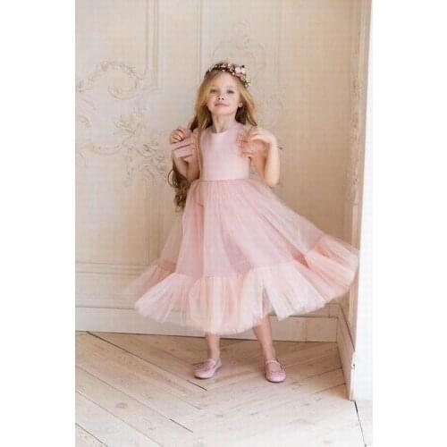 Baby Girl Fluffy Tulle Party Dress Flare Sleeve Ball Gown for Wedding Princess Dress Children Clothes 3-8Y E7821