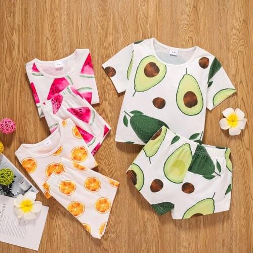 Fruit Printed Kids Baby Girls Boys Outfits Avocado Orange Watermelon T-shirt Shorts Sets Toddler Children Clothing Outfit Set
