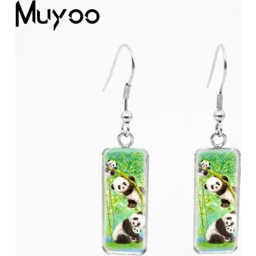 New Arrival Fantasy Cute Panda Loves Bamboo Fish Hook Dangle Earrings Handmade Rectangle Earrings