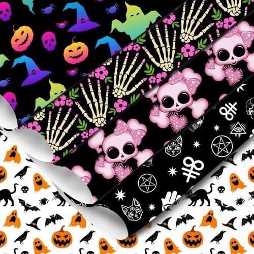 David accessories 20*34CM Skull Printed Glitter Synthetic Leather Faux Leather Sheets in Crafts DIY Handmade Materials,1Yc13173