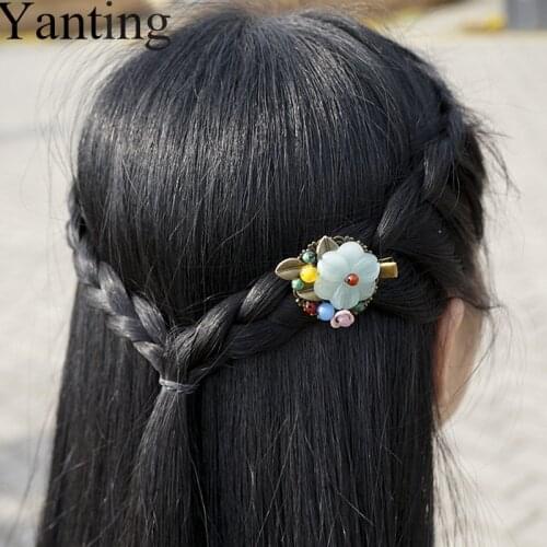 Yanting Glass Glazed Flower Claws Shell Flower Hair Pins Vintage Copper Alloy Hairpins Female Hair Jewelry Accessories Gift 079