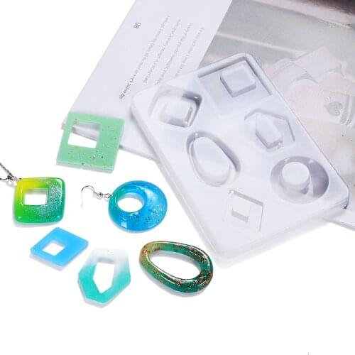6 Grid Earrings Crystal Epoxy Mold For Handmade Geometric Pattern Square Rectangle Round Earrings Pendant Silicone Mould Making