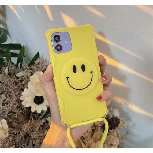 Three-dimensional yellow smiley iphone11 soft xr diagonal rope 12promax sleeve Apple 8plus mobile phone case X influx of women