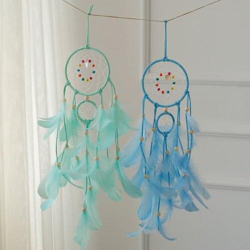 Dream Catcher Ornament Feather Hanging Home Decor Blue Pink Wind Chimes Pendant Kid Girl Children Gift Room Wall Decoration