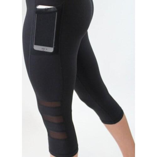 Women Yoga Sport Leggings Mesh Patchwork Tights Pants Solid Color Female Pockets Gym Push Up Pants S-XL Running Sportwear