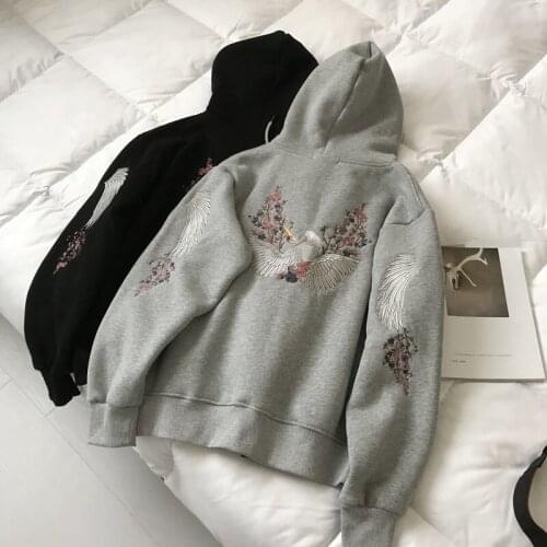 2020 Hooded Embroidered Womens Loose Korean Style Lazy Style New Fashionable Autumn Winter Long Sleeve Thickened Velvet Coat