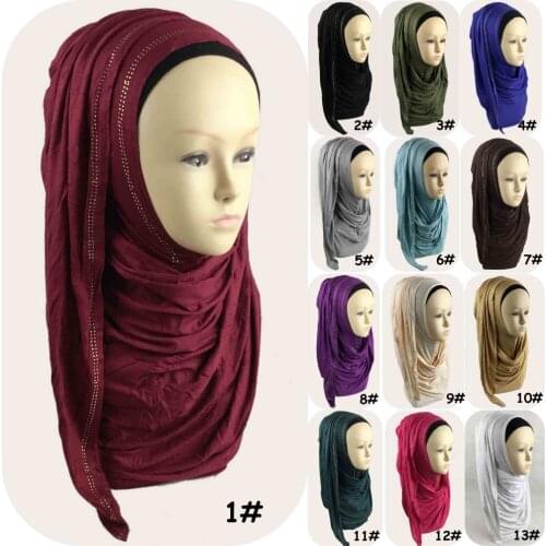 12 pieces/lot) jersey cotton instant rhinestones muslim hijab islamic scarf shawls muslim wraps QK027