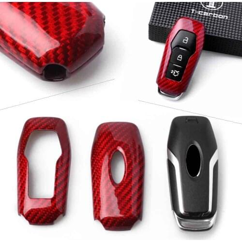 3 Bottons Red Car Real Carbon Fiber Remote Key Cover Case For Ford DFG Fusion F-150 F150