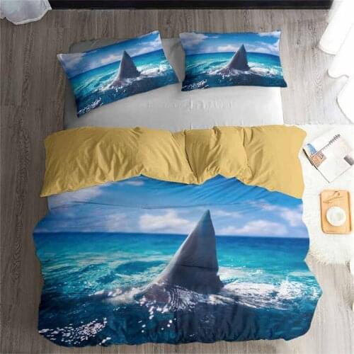 HELENGILI 3D Bedding Set Shark Print Duvet Cover Set Lifelike Bedclothes with Pillowcase Bed Set Home Textiles #SY-24
