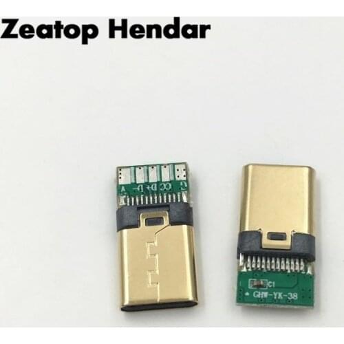 5Pcs Gold Plated USB-C 3.1 DIY OTG Plug USB-3.1 5Pin Welding Male Jack Type C Connector with PCB Board Terminal