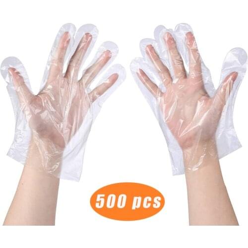 500 PCS Plastic Disposable Gloves Food Prep Transparent Clear PE Polyethylene Thin Glove One Size Fits All