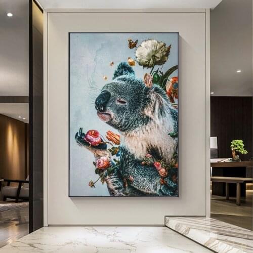 Abstract Animal Koala with Flower Wall Art Posters Decoration and Prints Canvas Painting Picture for Living Room Home Cuadros