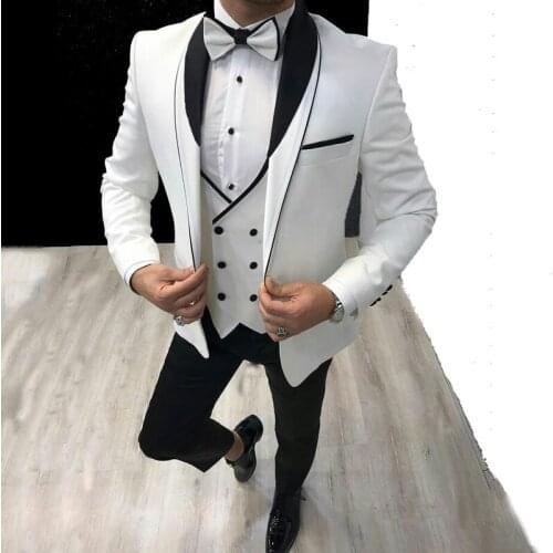2020 White Black Men Suits For Wedding Suits Groom Wear Blazer Prom Tuxedo 3Piece Slim Fit Formal Costume Homme Terno Masculino