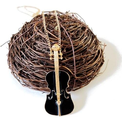 New Simple Black Enamel Pendant Violin Necklace