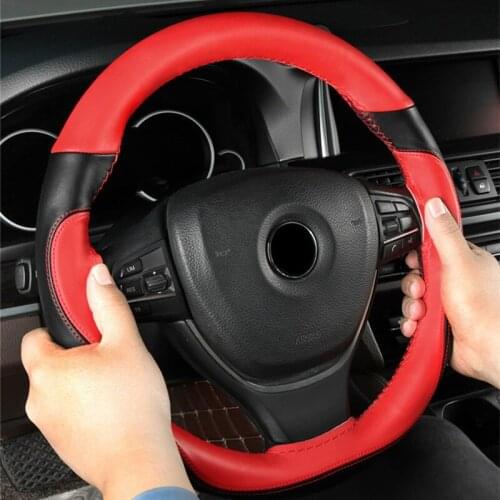 Genuine Leather Steering Wheel Cover Breathable Comfortable DIY Hand Sewing Auto Steering-Wheel Braid Case Fit Car SUV