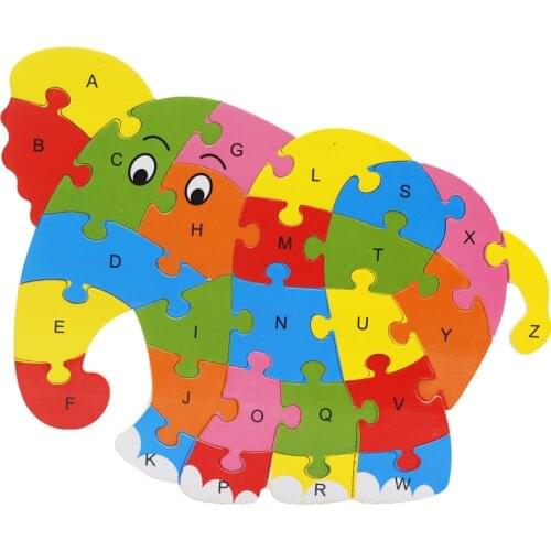 Wooden Animal Elephant Dinosaur ABC Alphabet Learning Puzzles Jigsaw Intelligence Games Toys For Children Kids