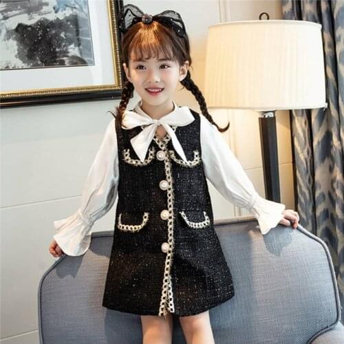 Kids Girls Princess Dress Long Sleeve Palace Style Single-Breasted Dress Stitching One-Piece Bow Tie Lace Costume For Girls