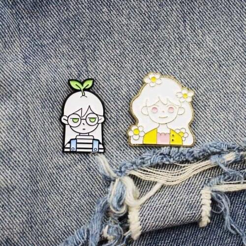Cartoon Cute Character Girl Grass Enamel Brooch Customized Alloy Badge Clothes Backpack Pin Accessories Jewelry Gift For Friends