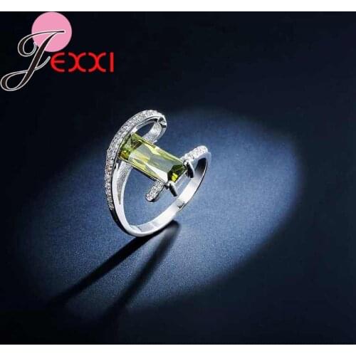Geometric Design Simple Rectangle Crystal Rings For Woman With Cubic Zirconia Fashion 925 Sterling Silver Bridal Jewelry