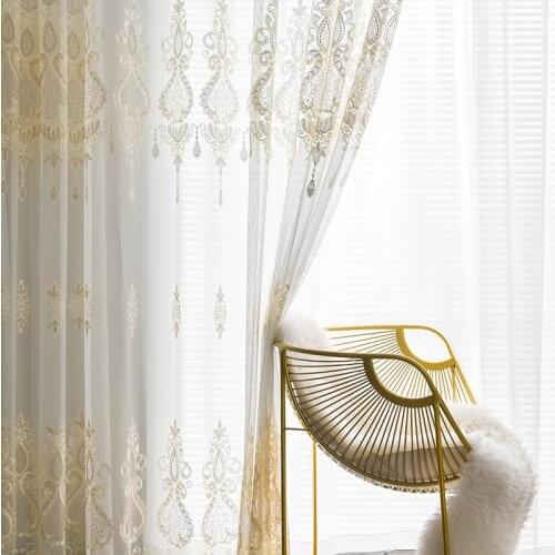Ins Luxury Embroidered Tulle Curtains for Living Room Bedroom Windows Treatment European High End Sheer Screen