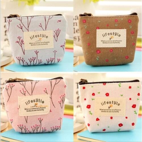 Small Fresh Kids Canvas Coin Purse Floral Zipper Pouch Small Wallet for Coins Lady Key Card Case multifunctional zipper purses