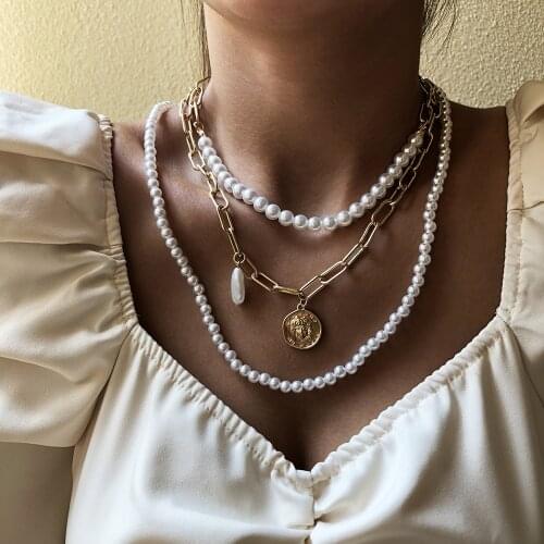 KMVEXO Punk Multi Layered Baroque Pearl Necklace For Women Fashion Coin Pendant Choker Collar Necklace NEW 2020 Gothic Jewelry