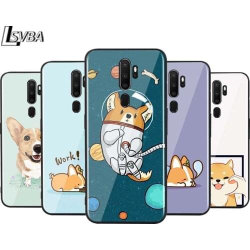 Cartoon Corgi Dog for OPPO Reno 2 Z 2Z 2F 3 4 Pro 5G F7 A5 A9 2020 Super Bright Black Phone Case Soft Cover Shell