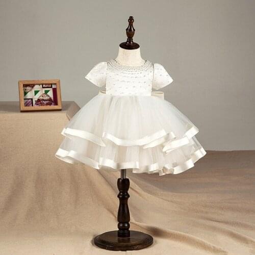 2018 New Girl Summer Dress Bead Big Bow Flower Girl Dress Princess Wedding Dress Girl Party Pageant First Communion Gown